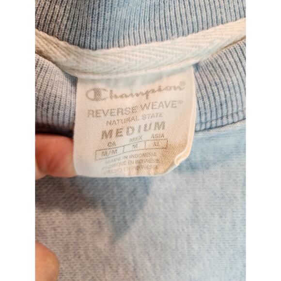 Champion Reverse Weave Mineral Wash Sweatshirt Medium Raw Hem Distressed Blue - Picture 3 of 5
